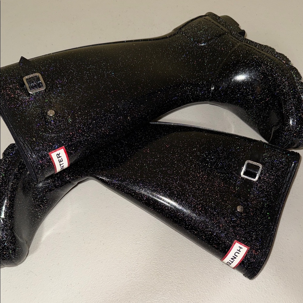 Hunter Shimmering Black Rain Boots